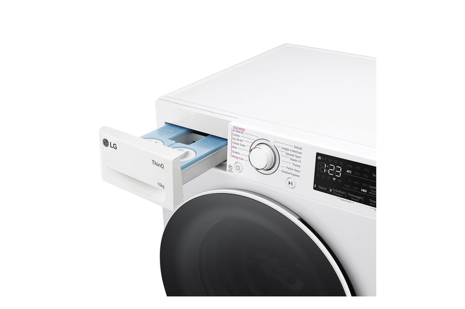 LG Offerta Kit Esclusivo: Lavatrice 10kg AI DD™ 1400 giri, Autodosaggio, Lavaggio a vapore + Asciugatrice 9kg Pompa di calore DUAL Inverter Eco Hybrid, Condensatore autopulente, F4R3710NSWW.RC90V9